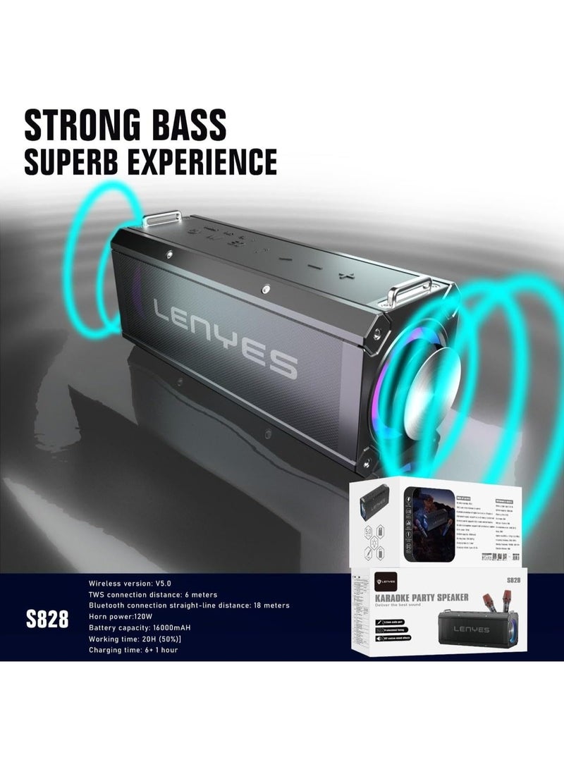 Lenyes S828 120W Party Speaker – Dual Wireless Microphones, 16000mAh Battery, RGB Lights - Image 3